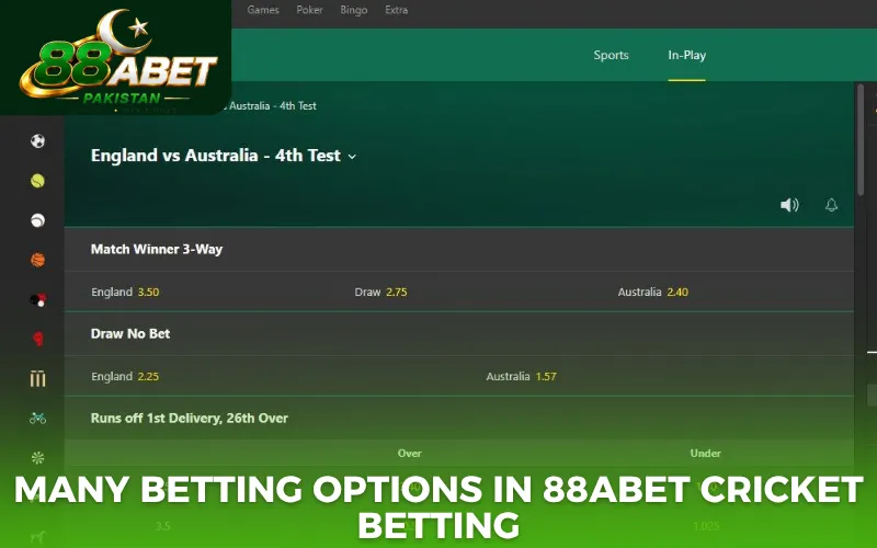 Many betting options in 88abet cricket betting