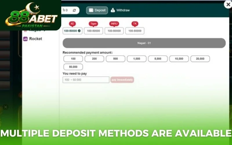 Multiple deposit methods are available