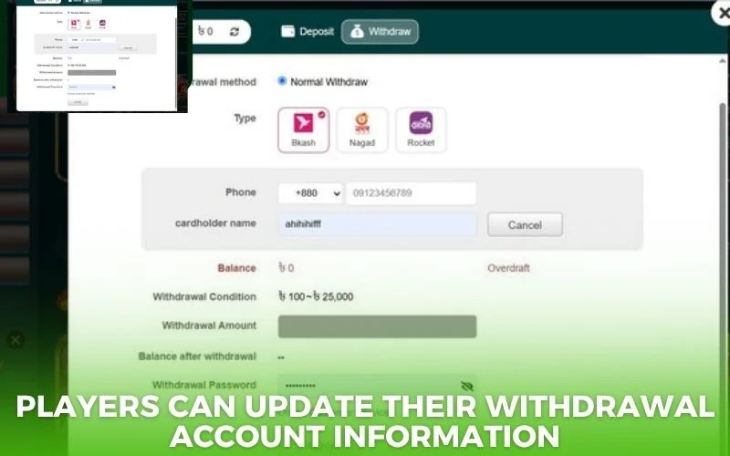 Players can update their withdrawal account information