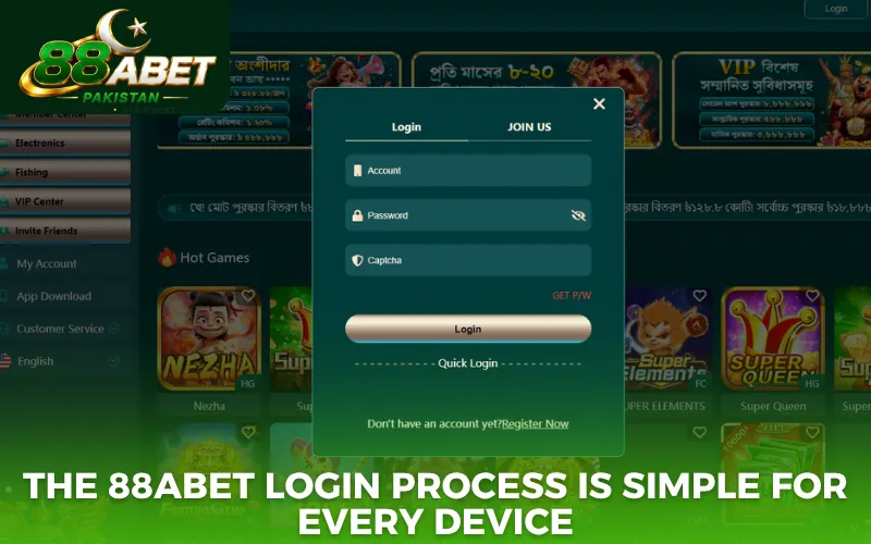 The 88abet login process is simple for every device