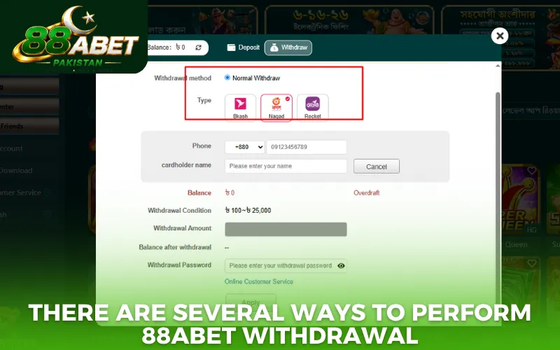 There are several ways to perform 88abet withdrawal